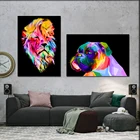 Абстрактная Настенная картина с животными, львом, собакой