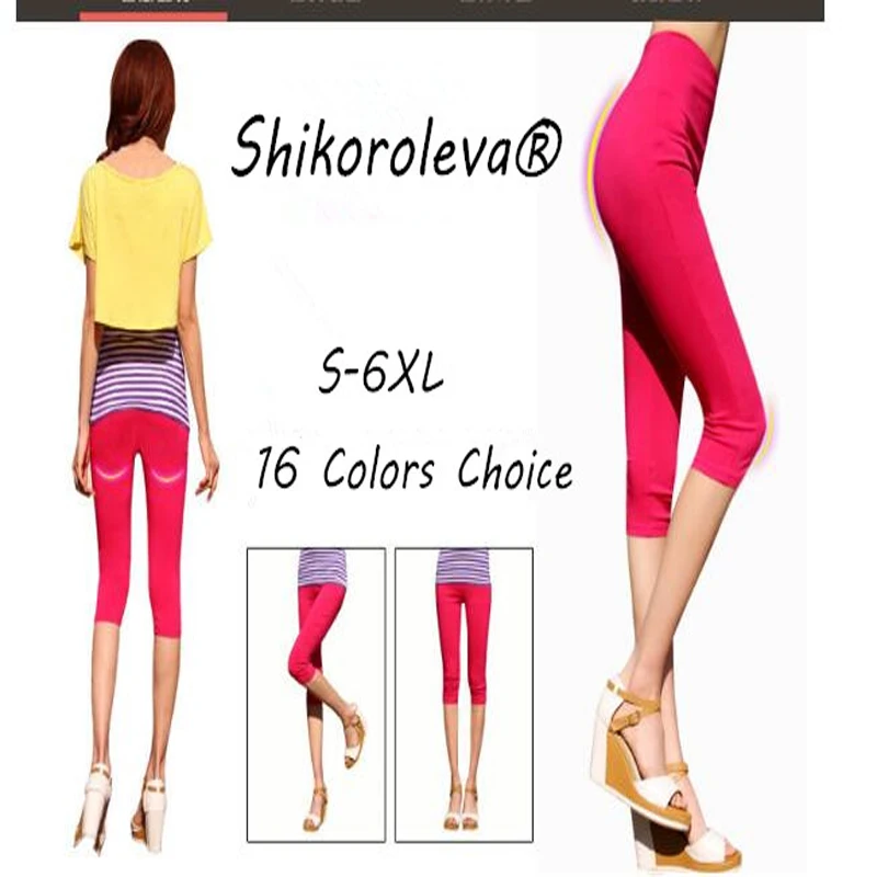 

Shikoroleva Women 3/4 Capri Legging 2021 Candy Solid Color High Waist Cropped Trousers Jeggings Plus 6XL 5XL S Brown Pink Red