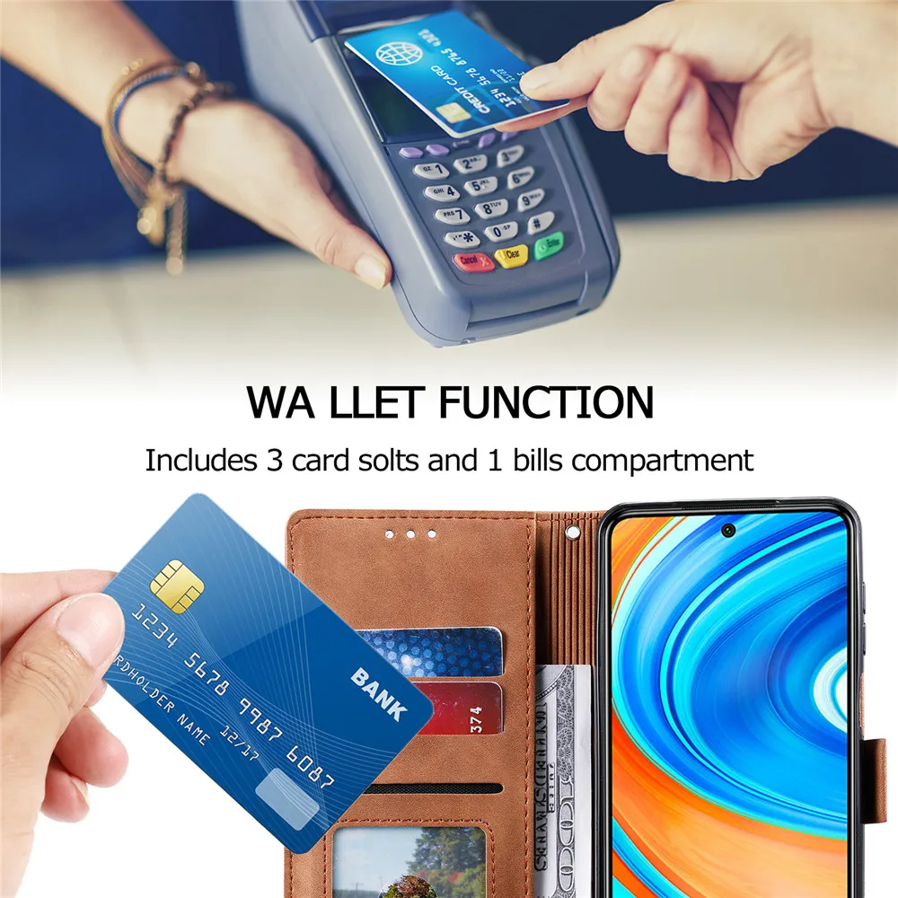 Leather Flip Wallet Case For Xiaomi Poco X3 M3 10T 11 CC9 E Lite Redmi 9A 9C K20 Note 11 10 9 S 8 T 7 Pro Max Cards Phone Cover