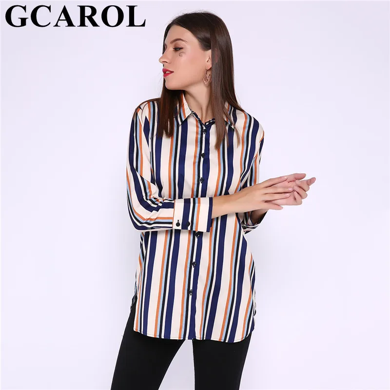 GCAROL, новинка, Женская Длинная блузка в полоску, 30% хлопок, контрастный цвет, OL, модная рубашка, весна, осень, зима, базовая, большие размеры, топы, одежда