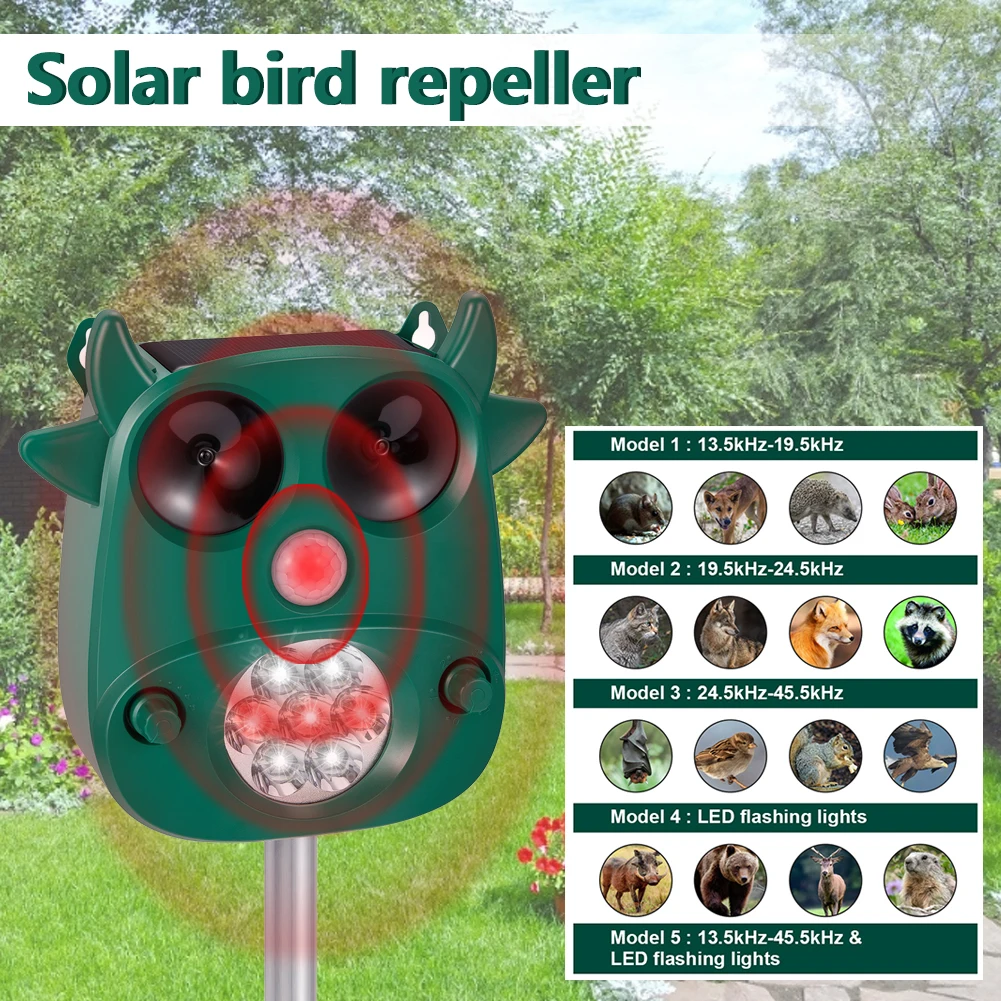 

Waterproof Ultrasonic Animal Repeller Solar Powered Rechargeable Animal Repeller With Motion Sensor & Flashing Lights Repellents