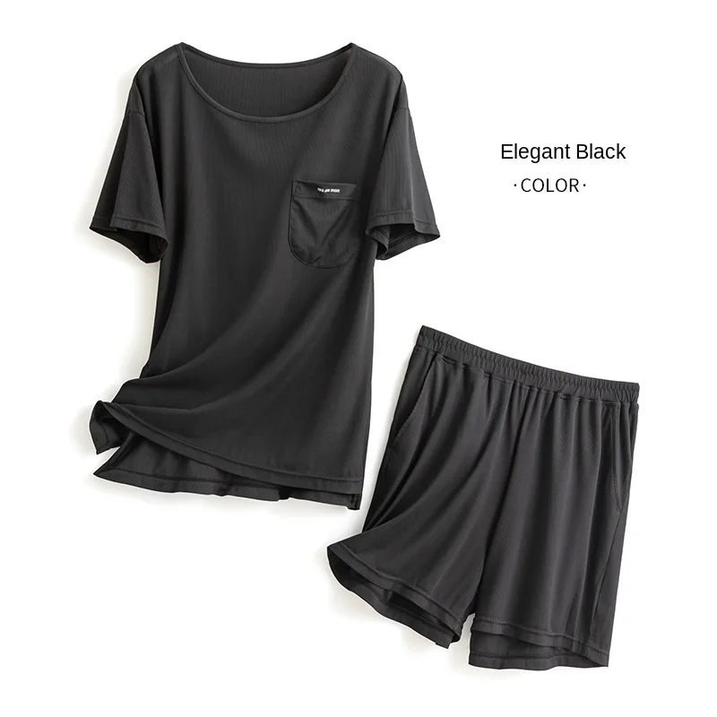 2021 New Ice Silk Couple Pajamas Suit Summer Leisure Round Neck Home Wear Shorts Female Sleepwear Women's Nightgown Nightwear