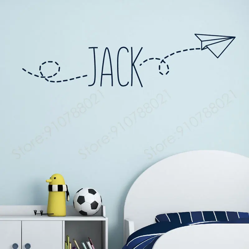 

Personalized Kids Name Flying Paper Airplane Wall Sticker Vinyl Home Decor Child's Room Nursery Cartoon Decals Custom Name S321