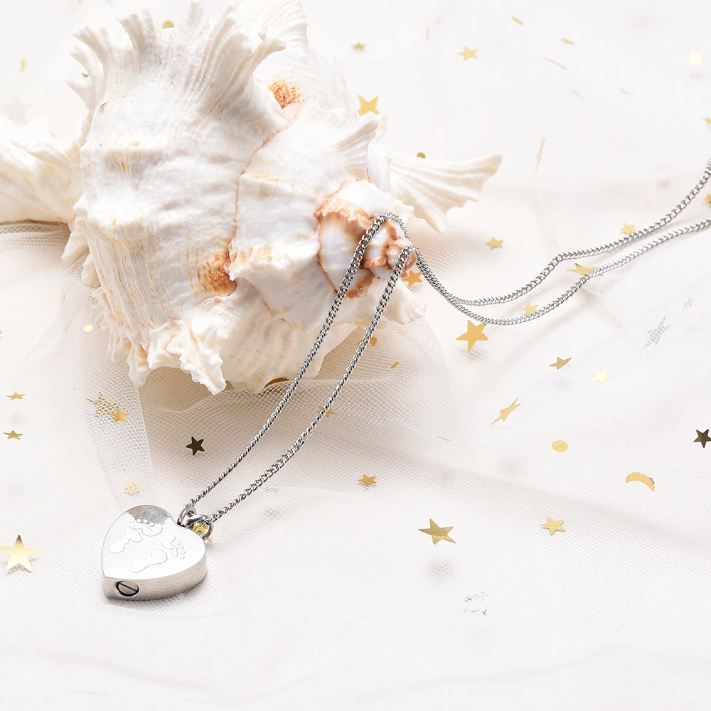 

Footprint in Heart Keepsake Urn Necklace for Ashes Holder Pendant Cremation Jewelry