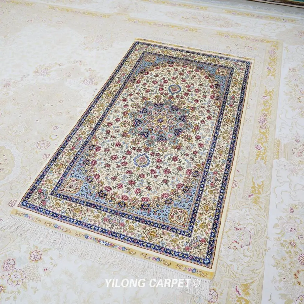 YILONG 3x5 4 'персидский шелковый ковер изысканный с цветочным узором выполненным