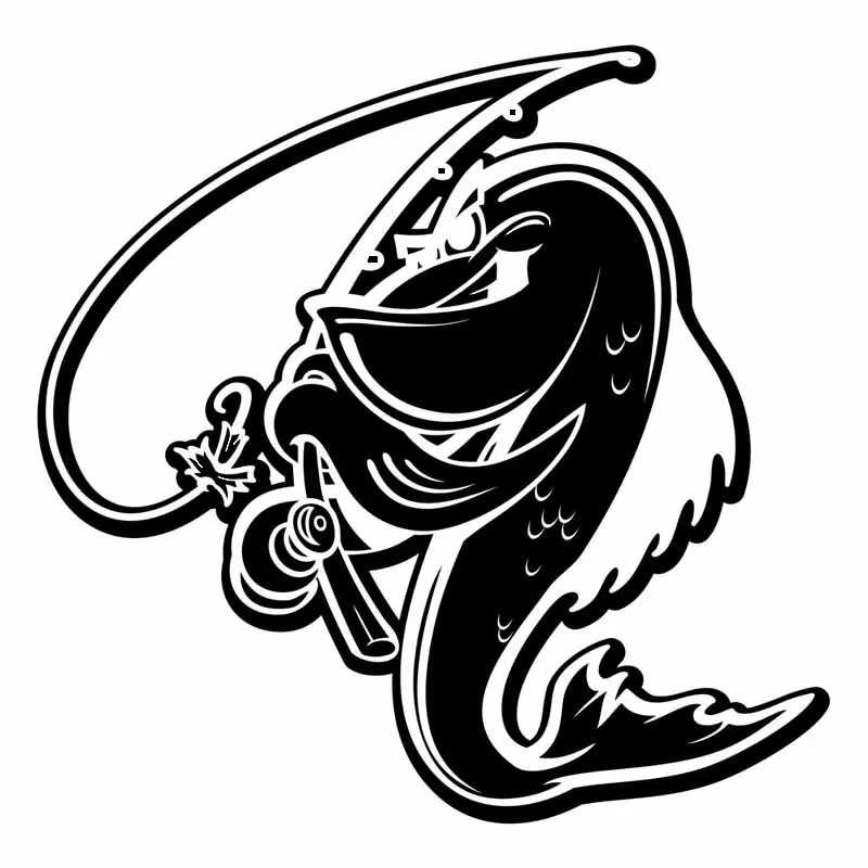 

Catfish Car Sticker Fishing Fun Pole Casting Fishing Decal Fish PVC Black/silver 16CM* 15.7cm