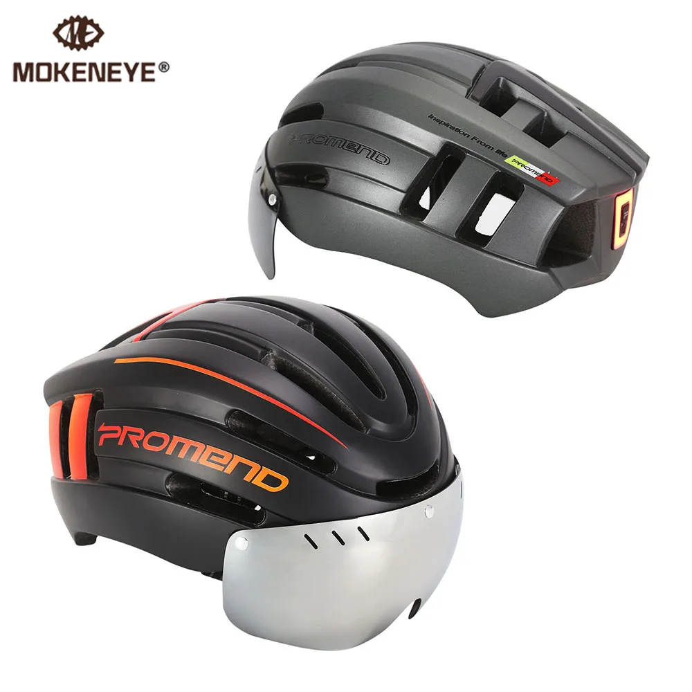 

PROMEND Bicycle Helmet With LED Tail Light Detachable Windglasses Intergrally-molded Removable Washable Sweat Absorbing Lining