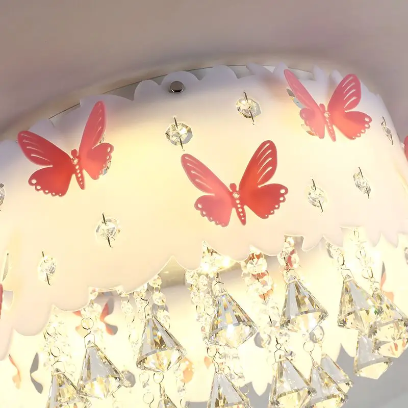 Круглая потолочная лампа для спальни Хрустальная розовая бабочка девушка