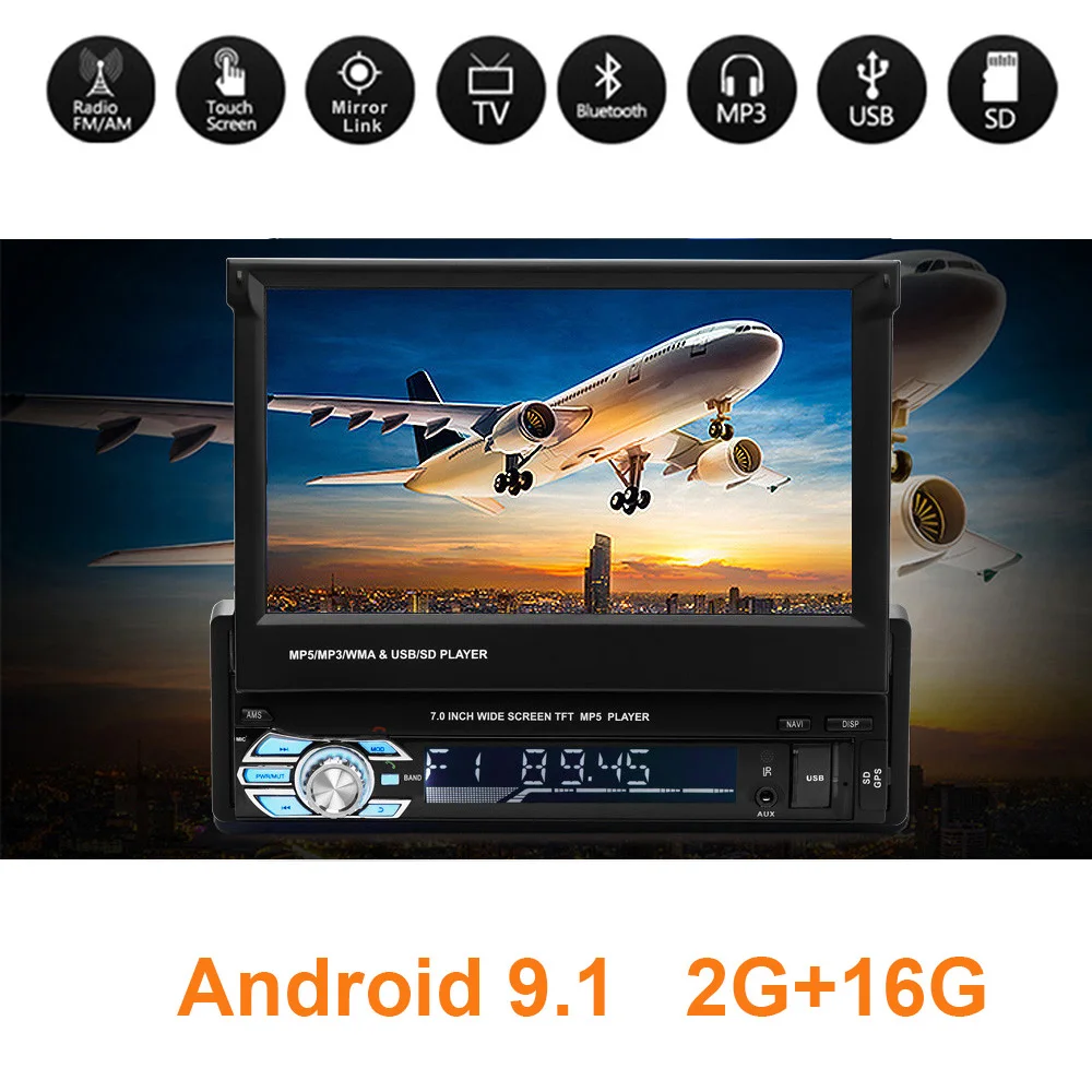 Универсальное автомобильное радио 1 Din 7 дюймов Android 9 2 Гб ОЗУ 16 ПЗУ Gps Wi-Fi FM