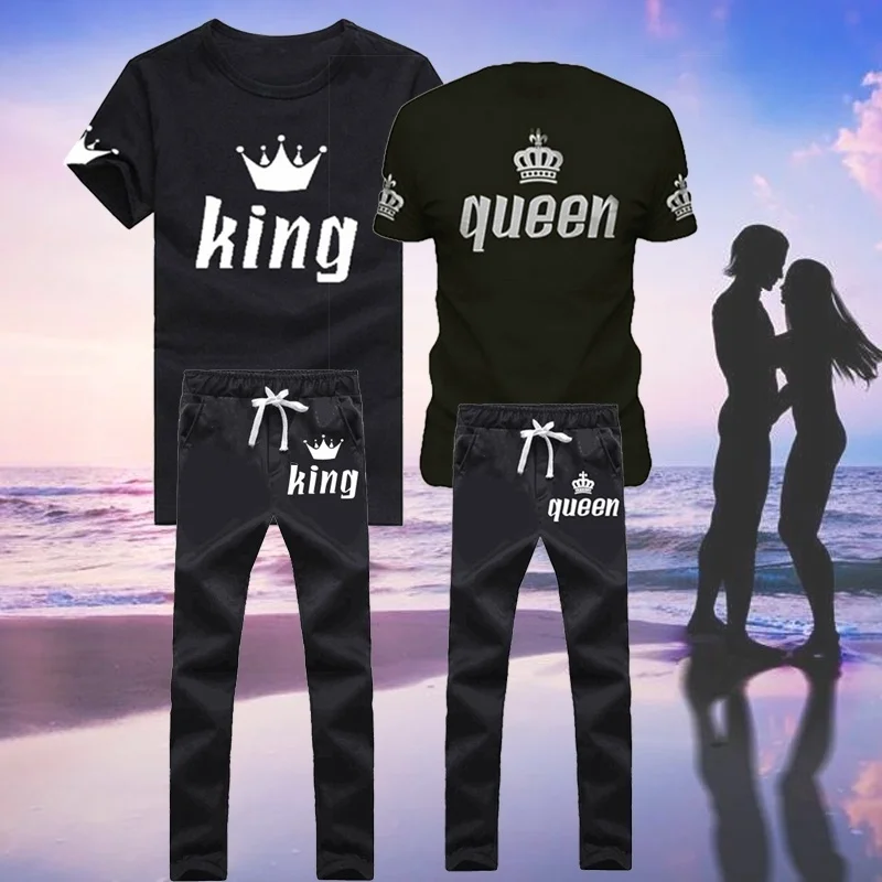 Парный комплект King Queen для влюбленных из футболки с коротким рукавом и спортивных