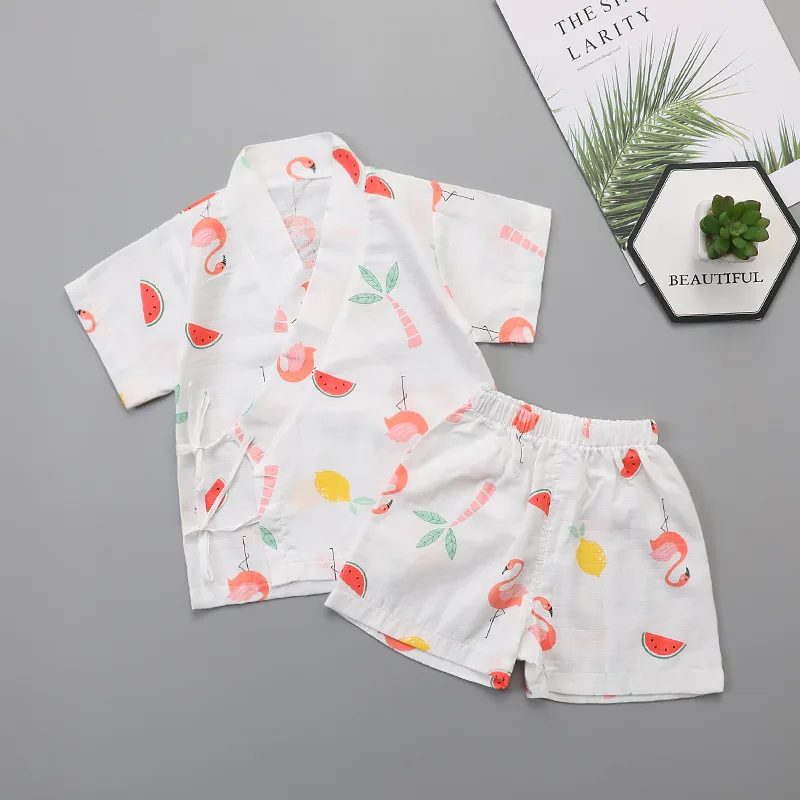 

Children's Summer Kimono Yukata Boys And Girls Baby Cotton Print Breathable Japanese Short Sleeve Home Clothing Pajamas Set