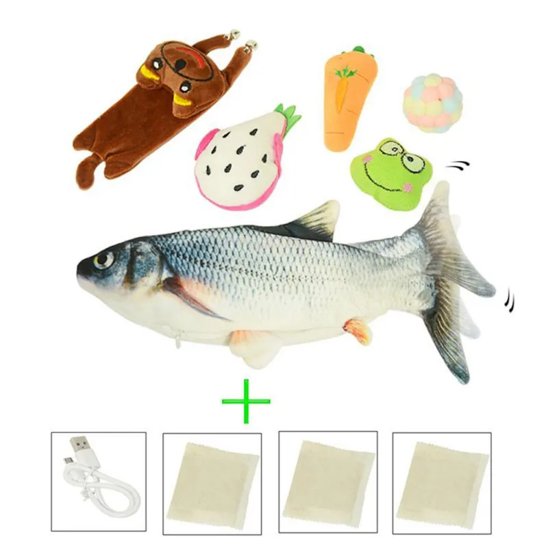 

USB Rechargeable Electric Wagging Tail Simulation Fish Carrot 6piece Suit (each Fish Comes With Three Bags Of Catnip