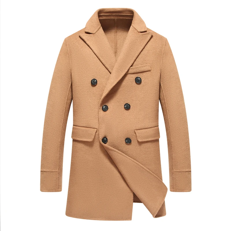 Winter Men's Casual Wool Trench Coat Fashion Business Medium Solid Thicken Slim Windbreaker Overcoat Jacket Male Plus Size 3XL | Мужская