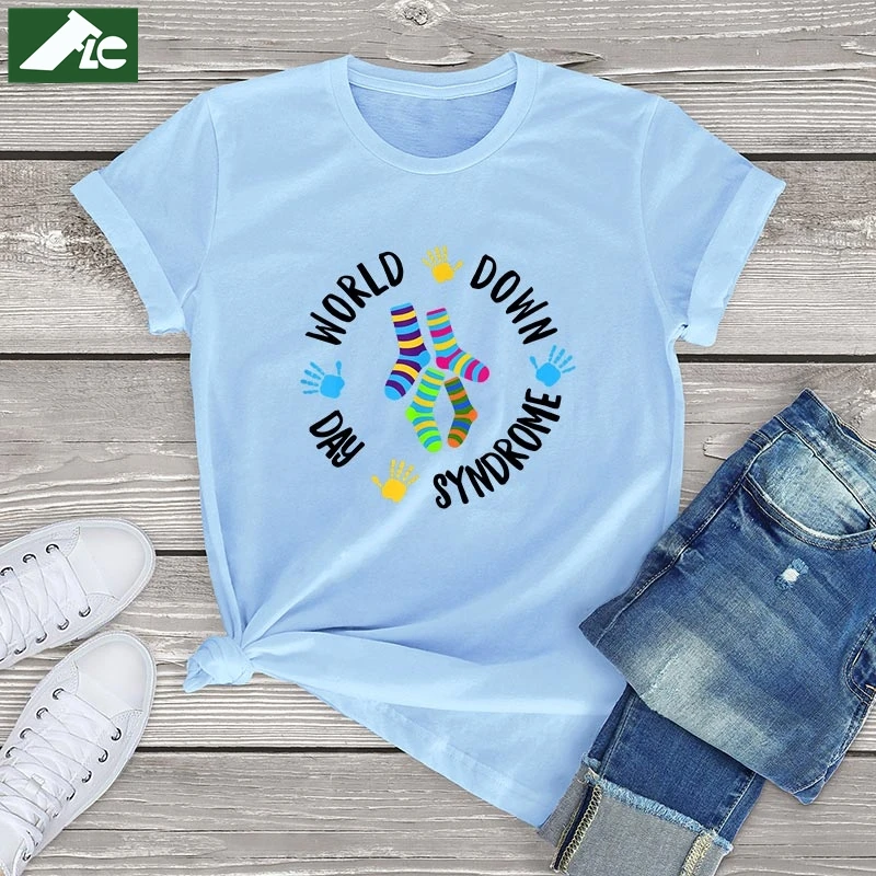 

World Down Syndrome Day Cotton t-shirt womens clothing Awareness Socks Down Right vintage women shirts girl top unisex tees men