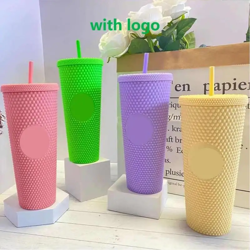 

1PC 710ml Diamond Radiant Durian Cup Mug With Straw With Lid With Logo Double-Layer Reusable AS Material Tumbler Coffee Cup Mug