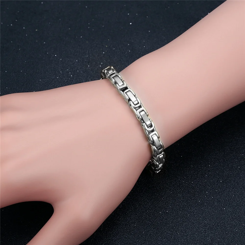 Купи 5mm Men Chain Bracelet Stainless Steel Byzantine Link Chain Bracelet for Men Women Punk Wrist Jewelry Braslet 2021 Dropshipping за 225 рублей в магазине AliExpress