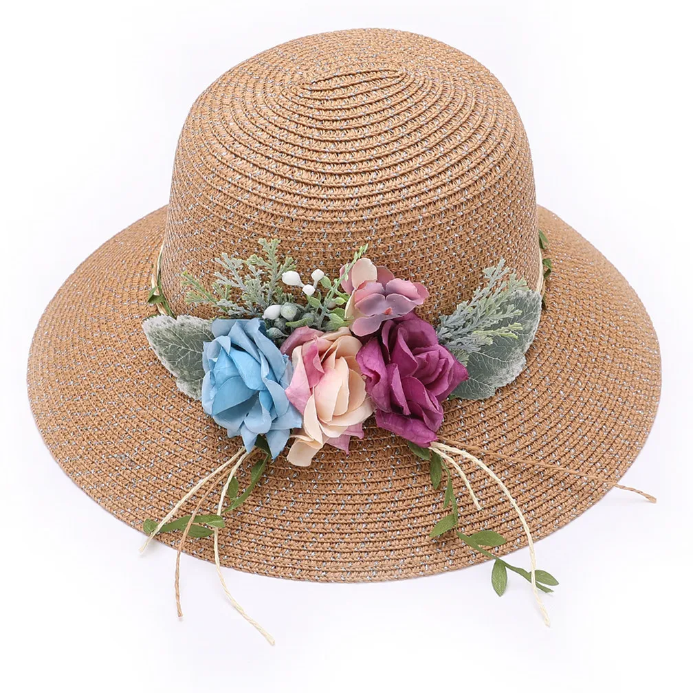 

Fashion New Summer Women Holiday Beach Breathable Straw Hat Flower Basin Cap Sun Protection Foldable Sun Hat Hair Accessories