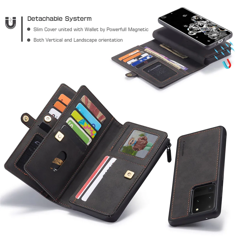 luxury zipper magnetic a52 a72 a51 a71 wallet case for samsung galaxy s21 s20 fe note 20 10 ultra plus leather removable cover free global shipping