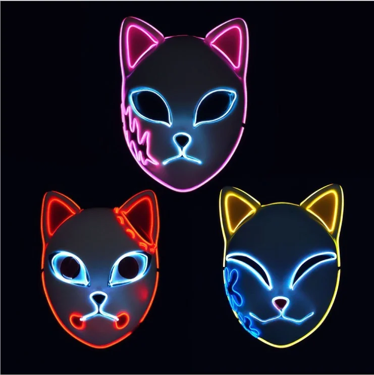 

New Anime Demon Slayer Tanjirou Sabito Makomo Plastic LED Light Cosplay Mask Halloween Led Glow Mask Headwear Hannya Tengu Masks