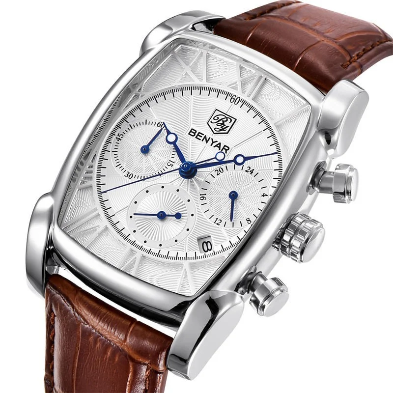 

5113M Business Men Watch 3ATM Waterproof Date Display Leather Strap Quartz Watches