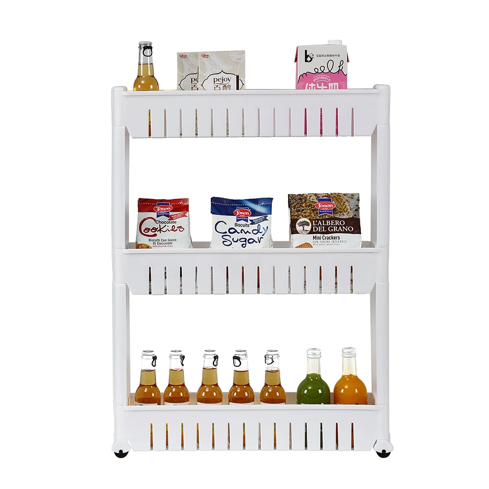 

3/4 Layer Plastic Storage Rack White Kitchen Bottle Storage Organizer Shelves Slide Cabinet US Warehouse