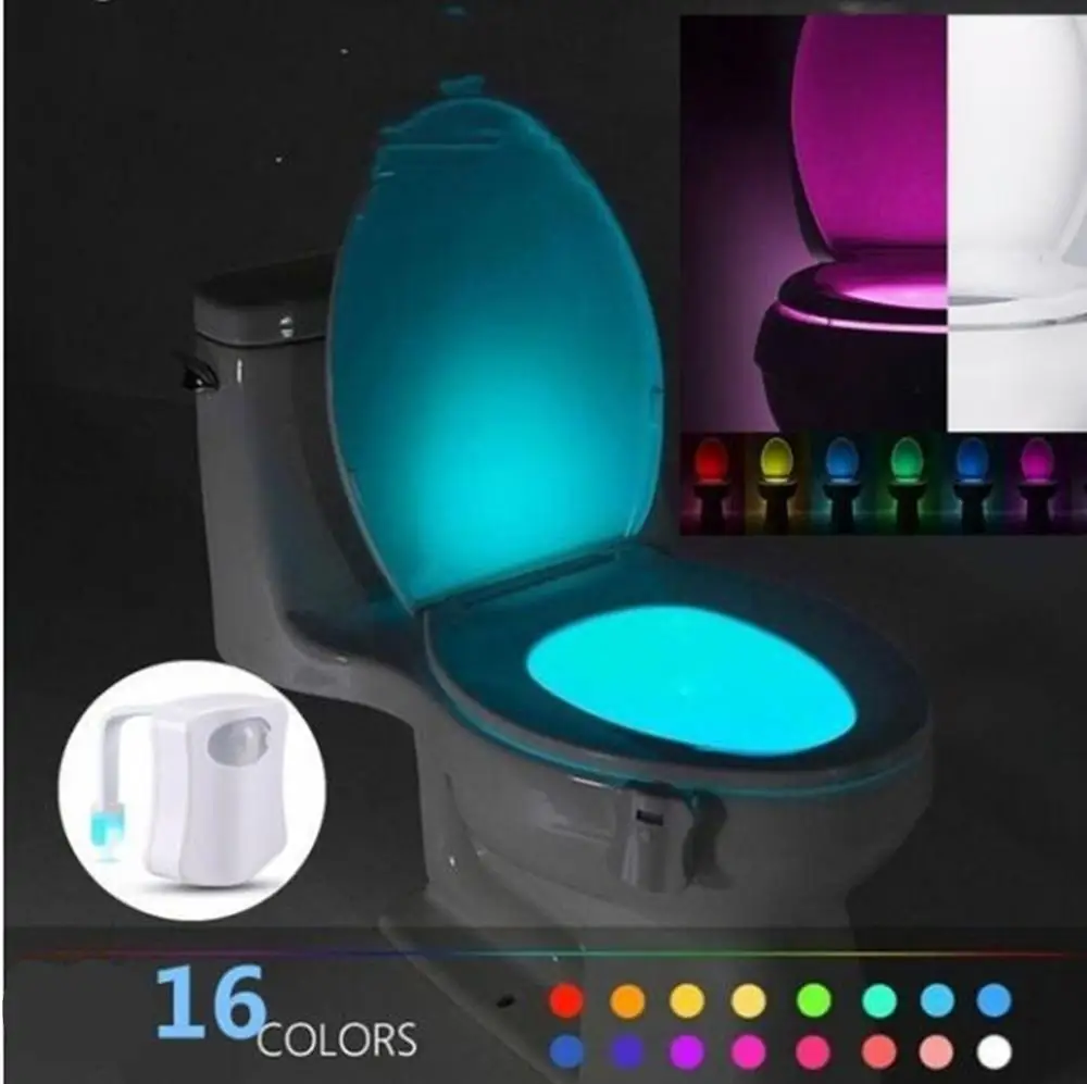 16 colors Умный датчик движения, ночной Светильник для унитаза, 8 цветов, водонепроницаемая подсветка для унитаза, светодиодный светильник, светильник для унитаза - Испускаемый цвет: 16 colors