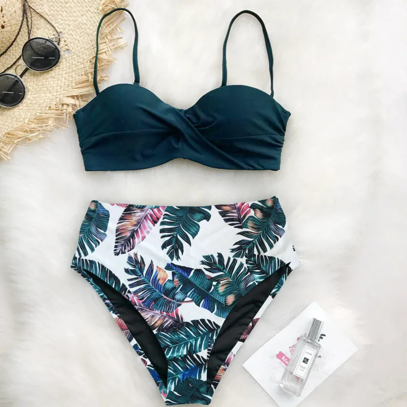 Женские бикини новинка 2021 купальник с высокой талией и цветочным принтом лифчик
