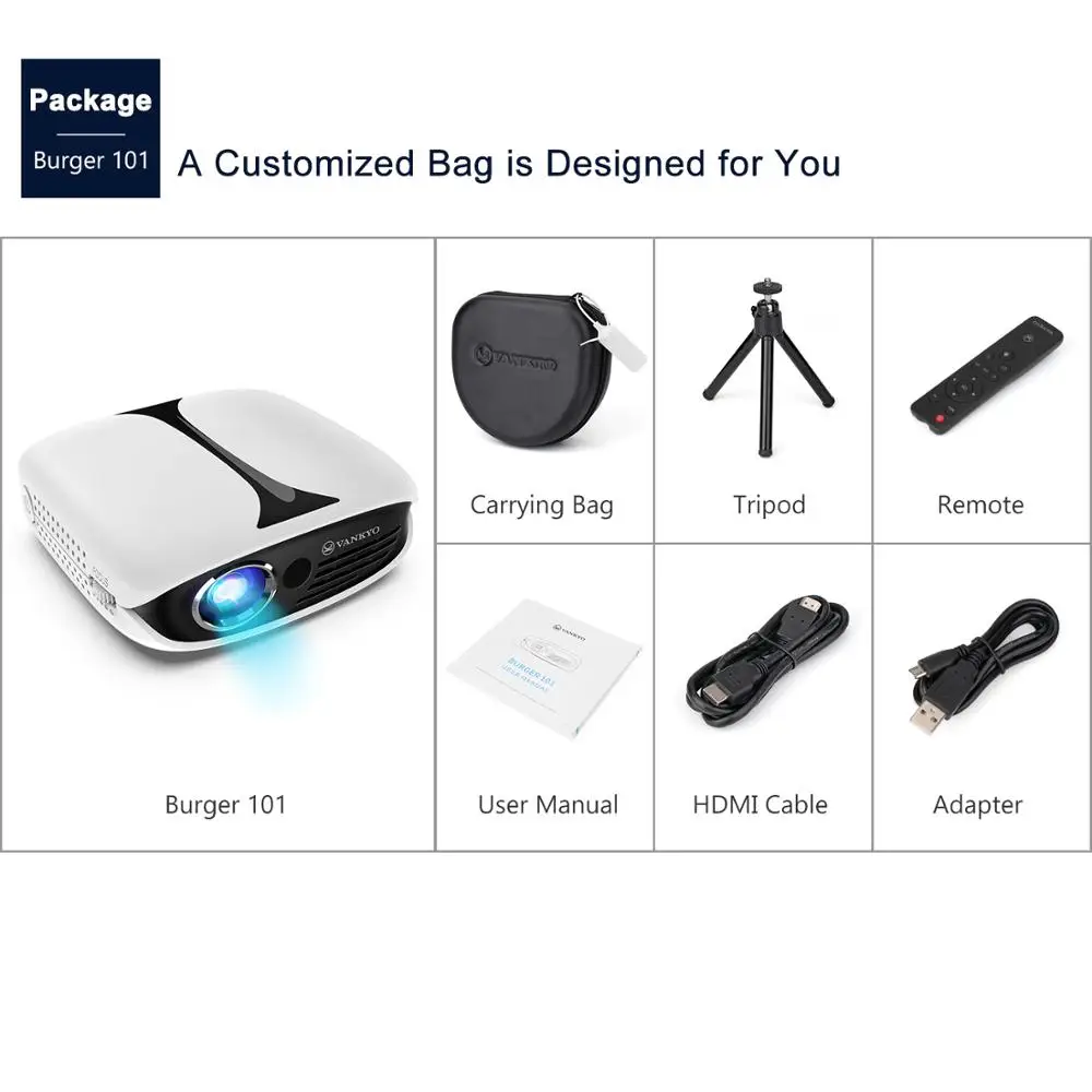 VANKYO гамбургер A101MQ Pico Projector беспроводной мини проектор с поддержкой USB для iPhone