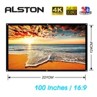 Портативный Экран ALSTON 100 дюйма 16:9, светодиодный проектор из белой ткани для домашнего кинотеатра