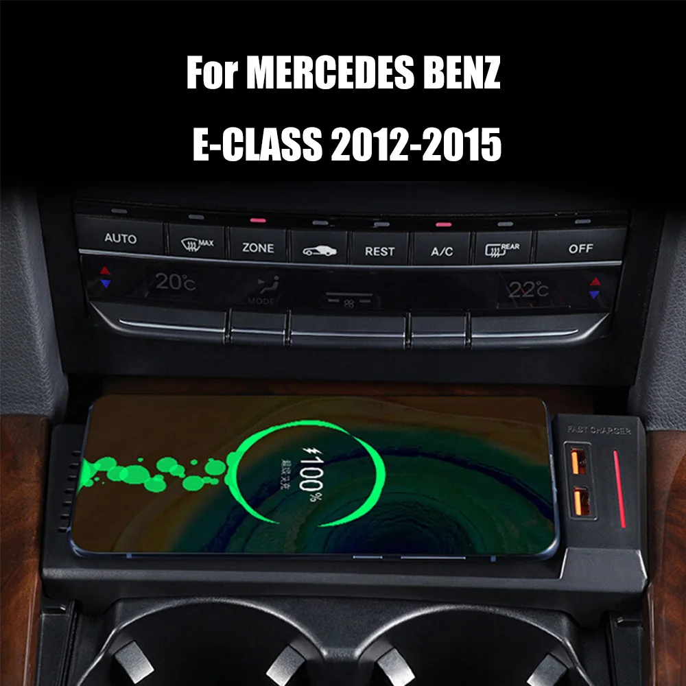 QI 15W Wireless Mobile Phone Charger For Benz W212 E-Class E260 E300 2012 2013 2014 2015 Car Accessories Cigarette Lighter