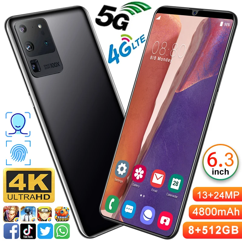

S21U 6.3 Inch 4800mAh 13+24MP Smartphones 128/256GB Face ID Unlock Andriod 9.0 Cell Phone MT6799 Dual SIM+Micro SD Mobile Phone