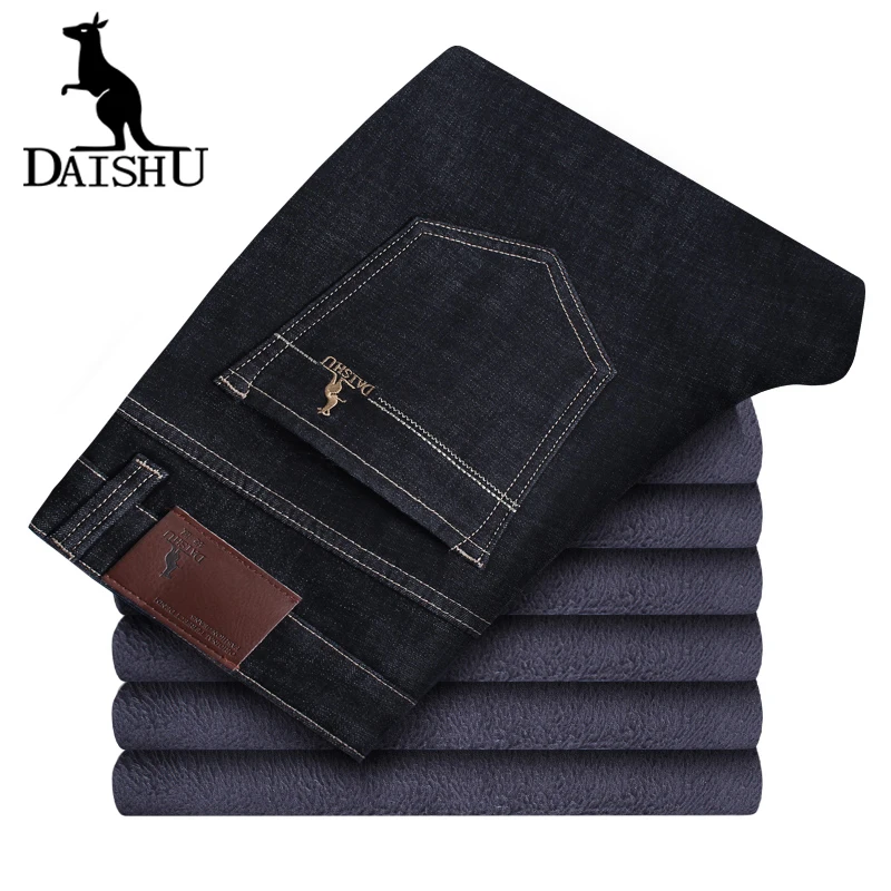 Мужские джинсы DAISHU классические быстросохнущие повседневные Прямые флисовые