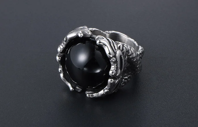 

Domineering black red gemstone vintage titanium steel ring