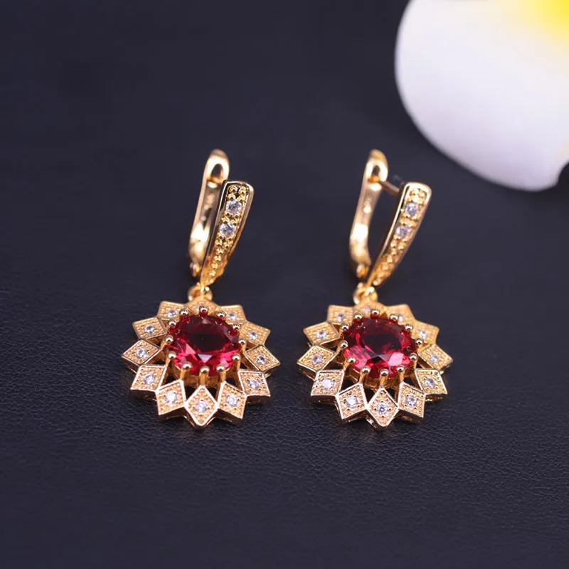 Высшее качество Подсолнухи красный камень золотой цвет костюм серьги ожерелье