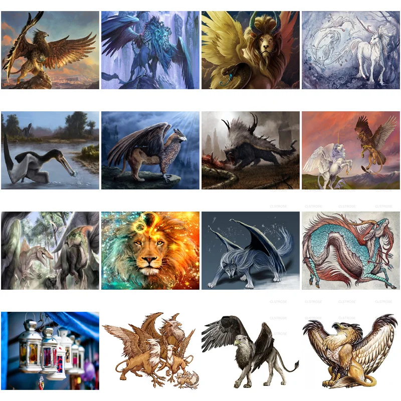 

Diamond Painting Diy 5D Primitive Society Acrylic Material Various Animal God Beast Long Wings Pattern Background Living Room