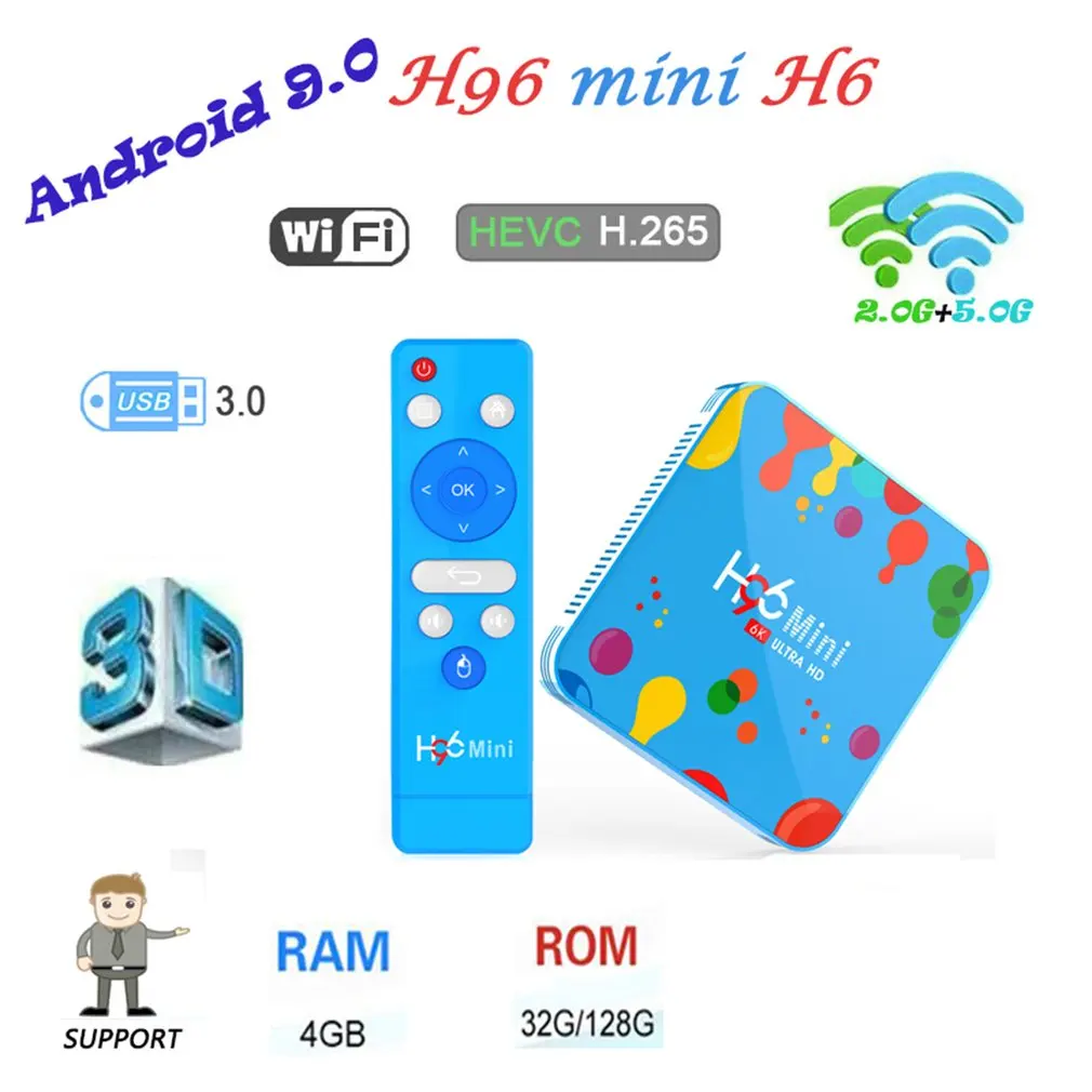 H96mini Smart tv box Android 9 0 2 4G/5G Wifi Bluetooth 4 H6 4k Full HD медиаплеер Netflix H96 мини приставка |
