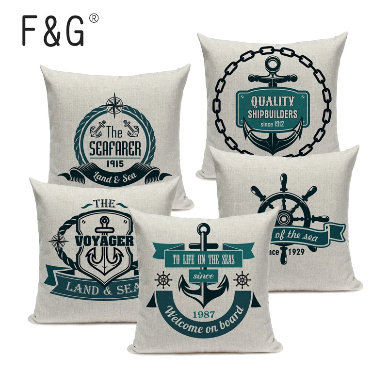 Морской синий шлем Печатный чехол для подушки с принтом &quotякорь&quot хлопковая