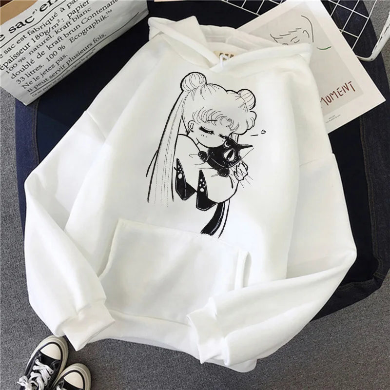 В морском стиле Женские С капюшоном kawaii забавные ulzzang Толстовка harajuku в Корейском