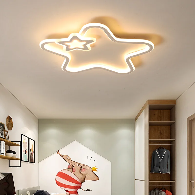 Lámpara de techo moderna súper fino para habitación de niños, luz LED de princesa cálida, romántica, para dormitorio, accesorios de lámpara de cinco estrellas