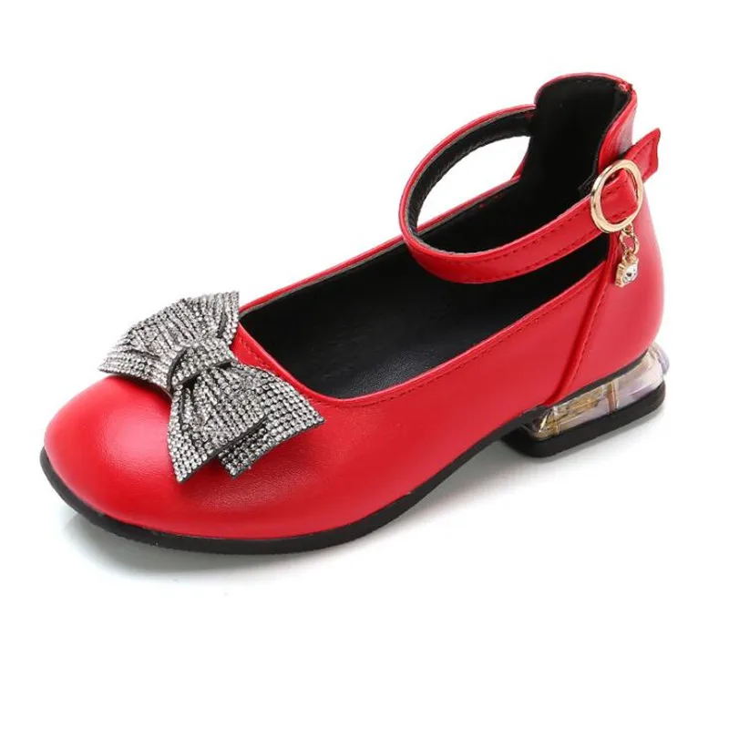 

Princess Kids Leather Shoes For Girls Flower Casual Glitter Children High Heel Girls Shoes Butterfly Knot White Red 2021