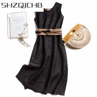 shzq vintage real silk summer dress women clothes 2021 elegant boho sleeveless long dresses woman black silk vestidos a0280