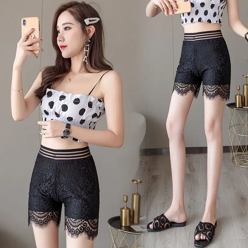 

Add fat and large size anti light lace shorts women's fat mm safety pants can be worn outside students' high waist three point