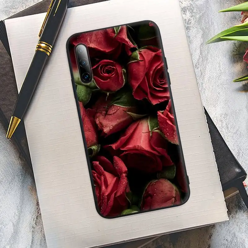 

Beautiful Rose Peony Flower Black Rubber Cell Phone Cover Case For Huawei P9 P10 P20 P30 P40 Lite Pro P Smart 2019 2020