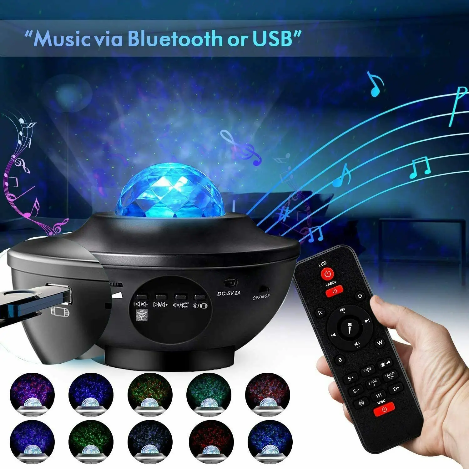 

Bluetooth LED Star Ocean Wave Projector Night Light Galaxy Starry Sky Projector Night Lamp With Music Childrens Bluetooth Speake