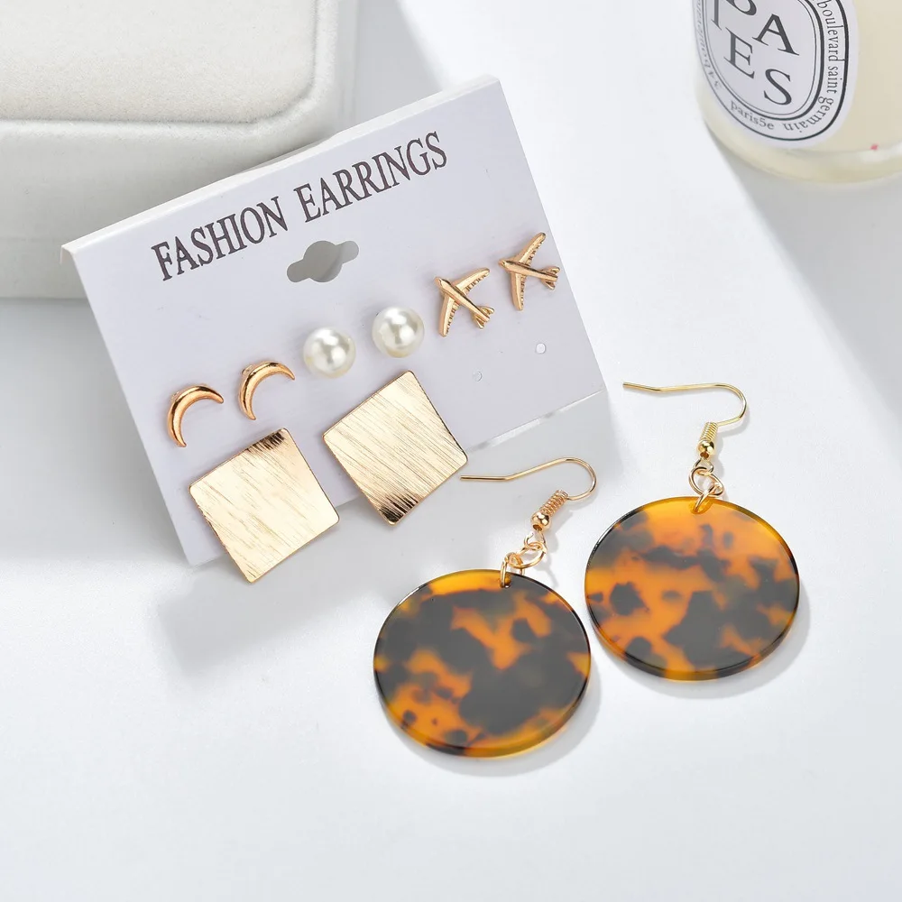 2020 NEW 5 pairs/set leopard statement earring romantic exquisite simple moon plane sexy Stud Earring Set Women | Украшения и