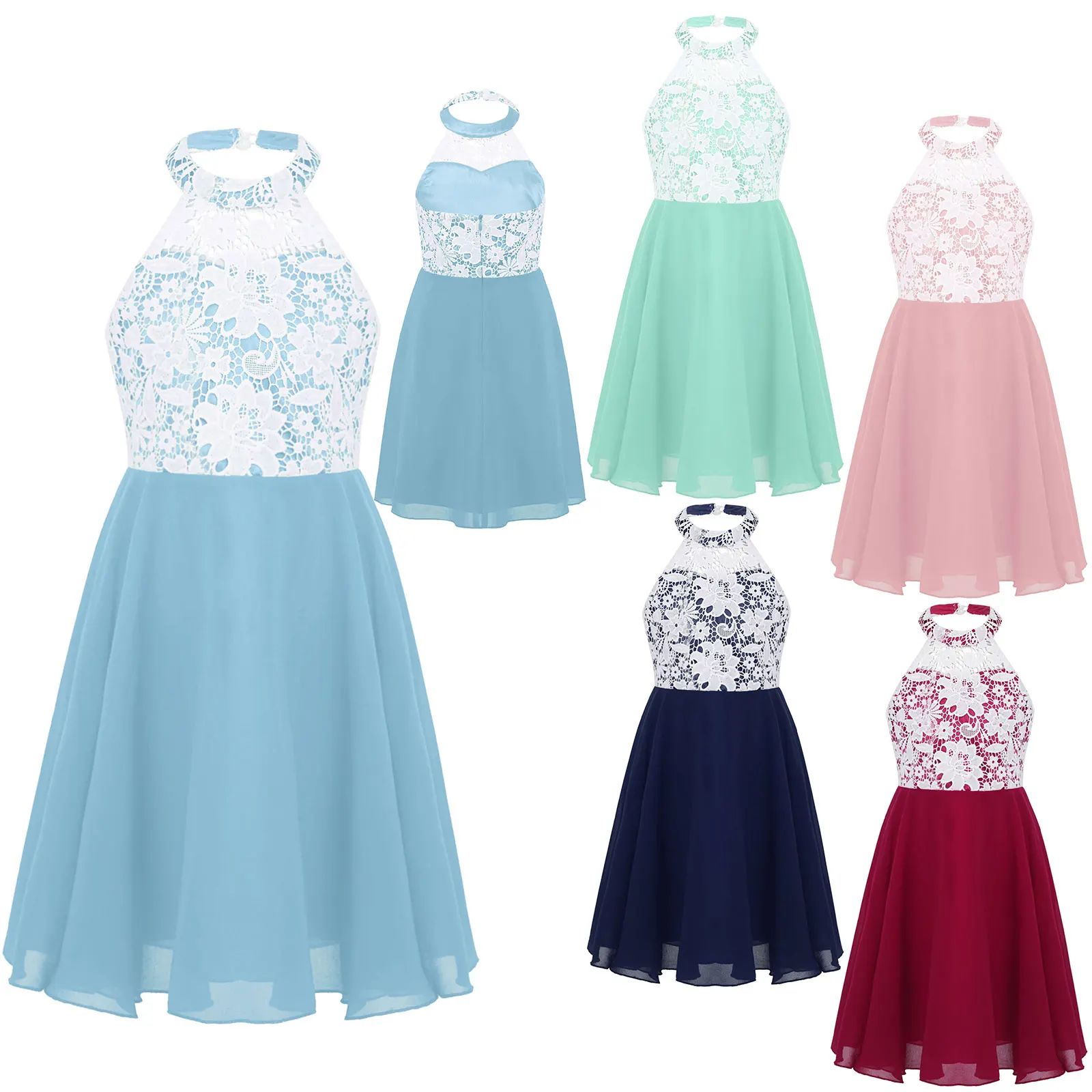 

Birthday Party Dress Kids Girls Hollow Floral Lace Crochet Chiffon Dress Flower Girls Dress Princess Pageant Dress Summer Dresse