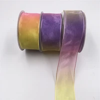 38mm wired edge organza rainbow colorful sheer ribbon for birthday decoration chirstmas gift diy wrapping 25yards 1 12 n2236