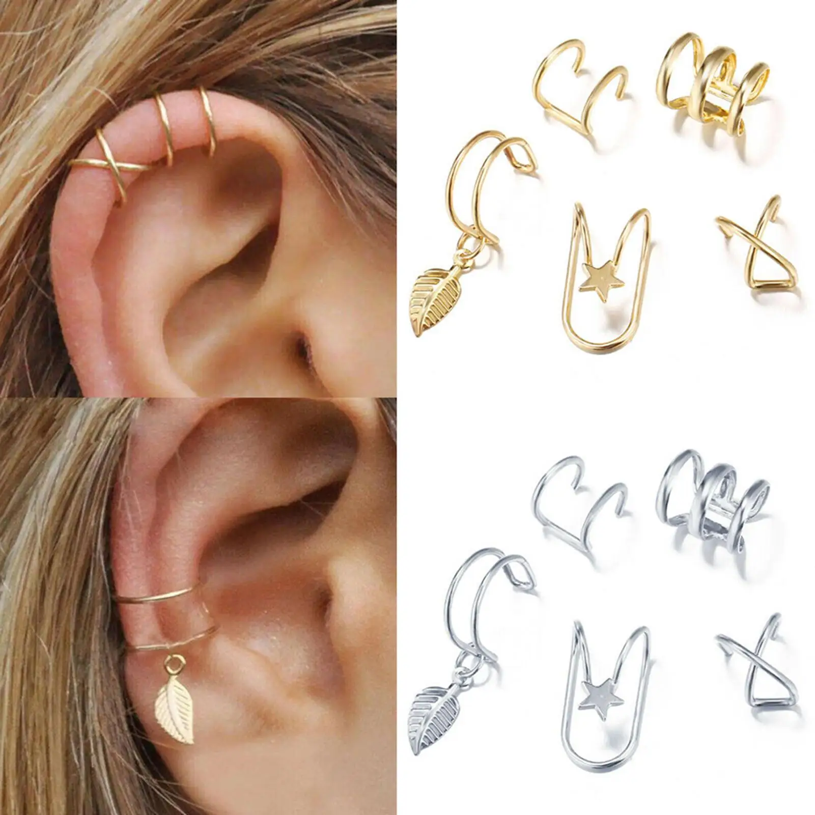 

5Pcs/Set Creative Double C U-shaped Cartilage Non-pierced Ear Clip Earrings
