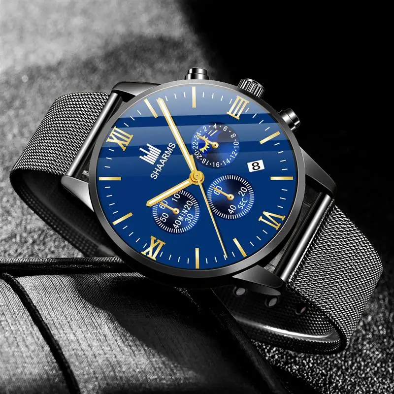 SHAARMS Новое поступление римские цифры часы серебро сетка группа мужские из