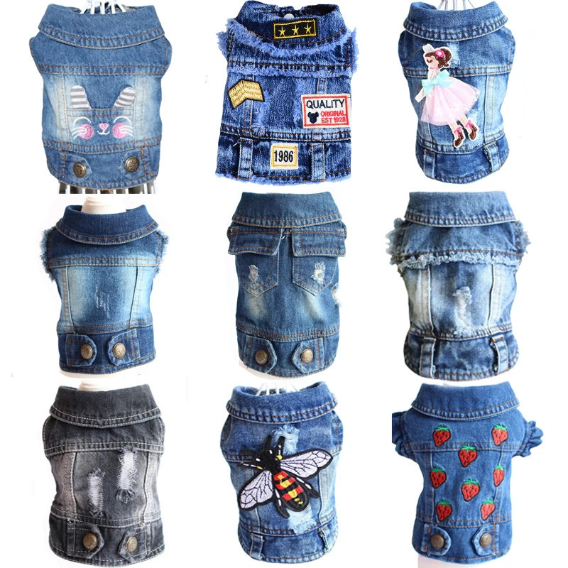 Stylish Denim Jacket for Small Medium Dogs Lapel Jeans Vest Costume Spring Dog Clothes for Chihuahua Frnech Bulldog Dachshund